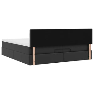 Ottoman Bett mit Matratze & LEDs 200x200 cm Kunstleder Schwarz