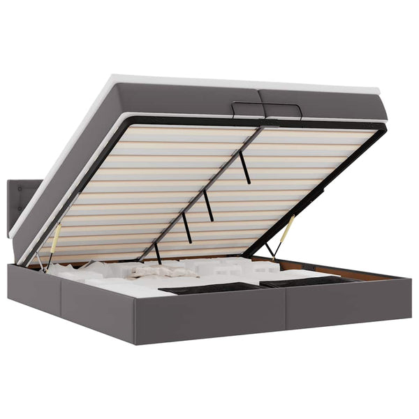 Ottoman Bett mit Matratzen & LEDs Grau 200x200