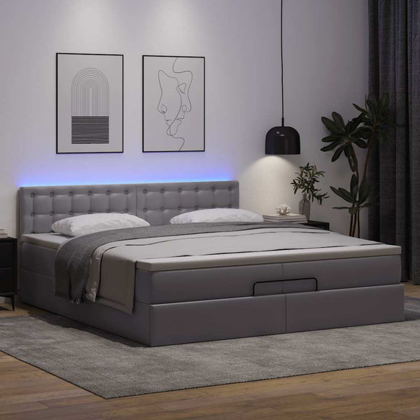 Ottoman Bett mit Matratzen & LEDs Grau 200x200