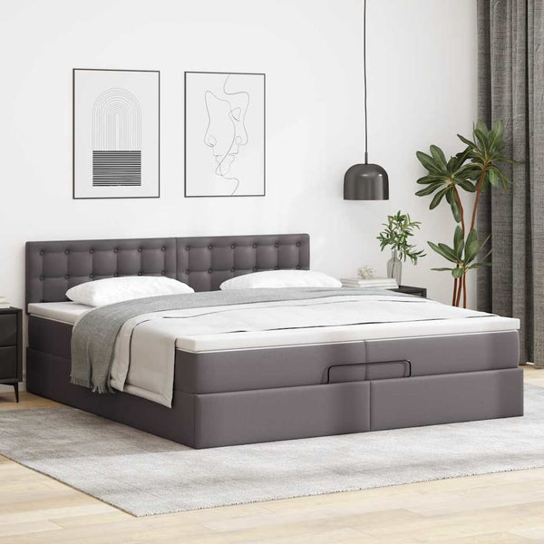 Ottoman Bett mit Matratzen & LEDs Grau 200x200