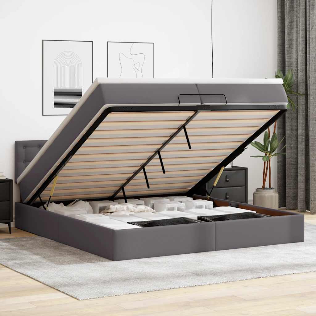 Ottoman Bett mit Matratzen & LEDs Grau 200x200