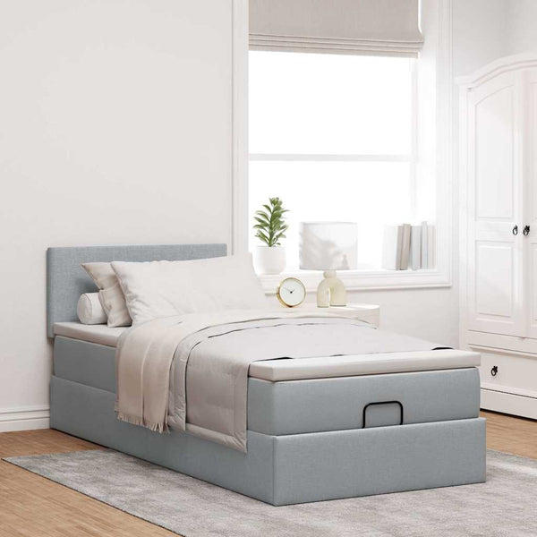 Ottomane Bett mit Matratze Hellgrau 80x200 cm