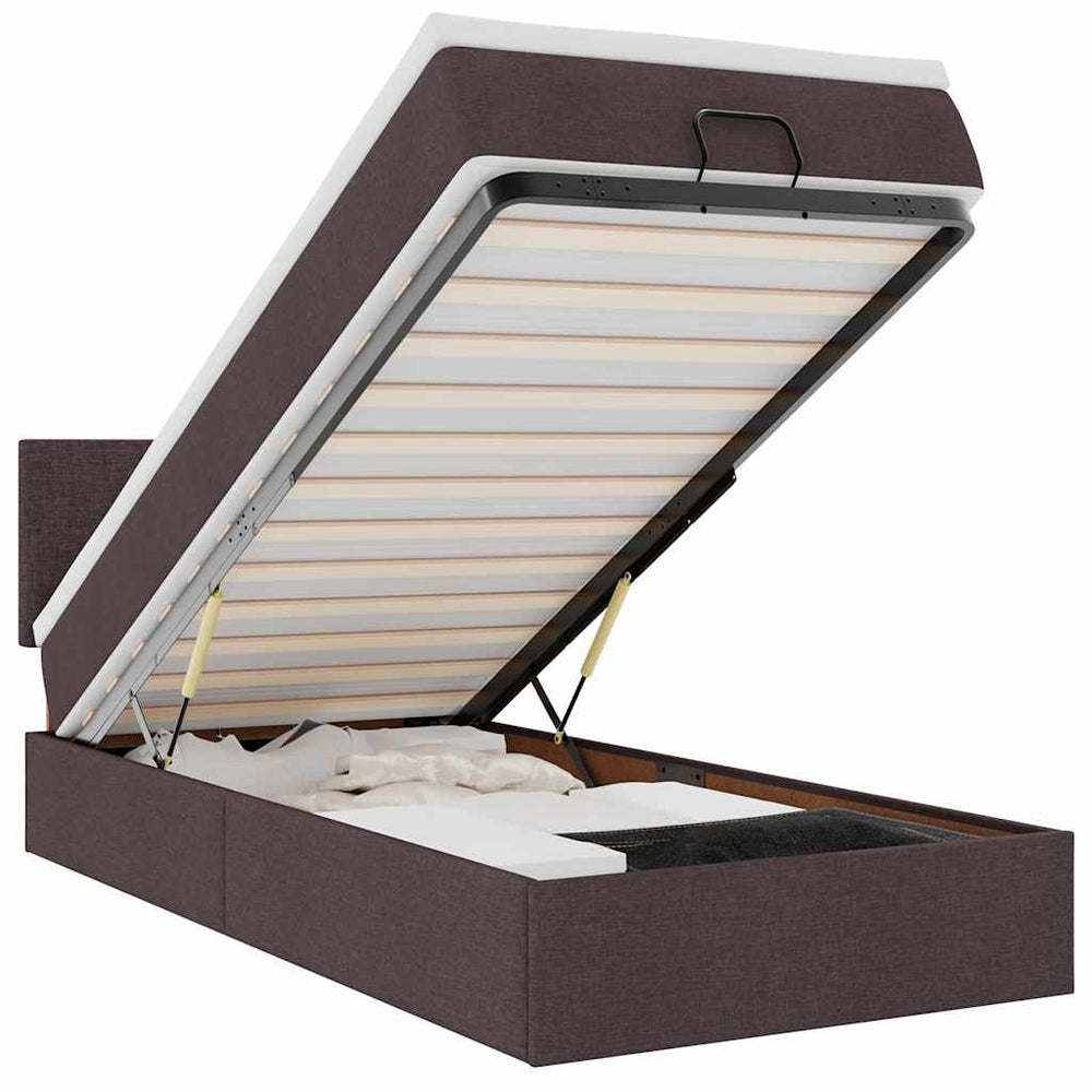 vidaXL Lit ottoman avec matelas et LED Marron foncé 80x200 cm Tissu