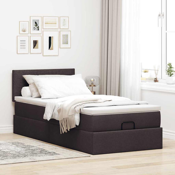 Ottoman Bett mit Matratze & LEDs Dunkelbraun 80x200