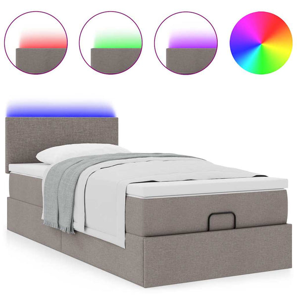 Ottoman Bett mit Matratze & LEDs Taupe 80x200 cm