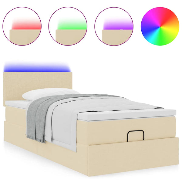 Ottoman Bett mit Matratze & LEDs Creme 80x200 cm