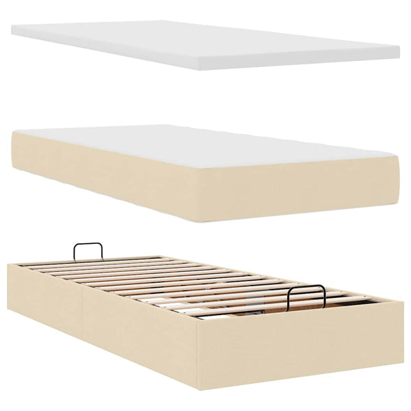 Ottoman Bett mit Matratze & LEDs Creme 80x200 cm