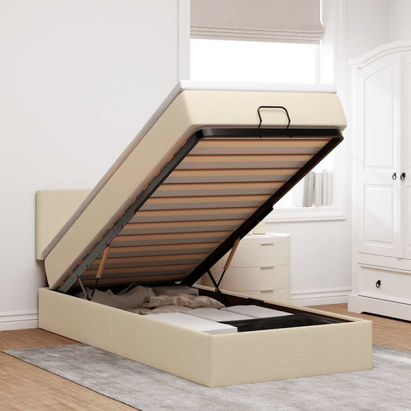 Ottoman Bett mit Matratze & LEDs Creme 80x200 cm
