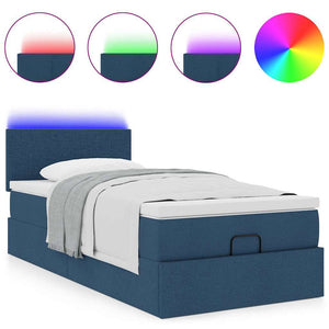 Ottoman Bett mit Matratze & LEDs Blau 80x200 cm