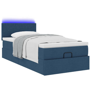 Ottoman Bett mit Matratze & LEDs Blau 80x200 cm