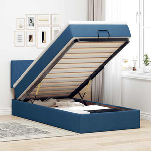Ottoman Bett mit Matratze & LEDs Blau 80x200 cm