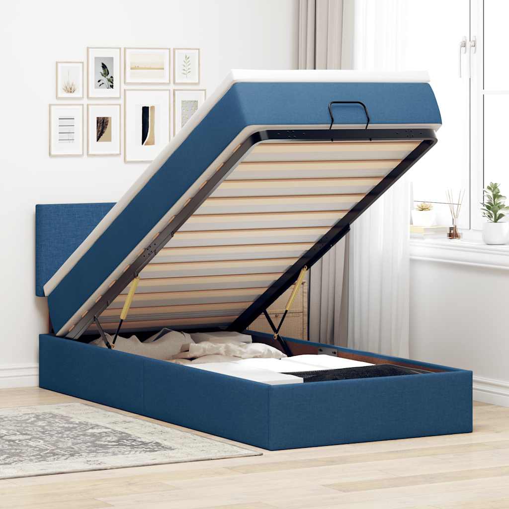 Ottoman Bett mit Matratze & LEDs Blau 80x200 cm