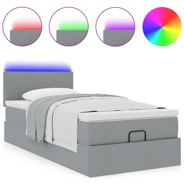 vidaXL Lit coffre avec matelas et LED Gris clair 90x190 cm Tissu