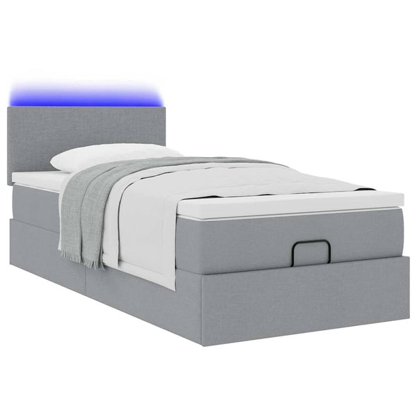 vidaXL Lit coffre avec matelas et LED Gris clair 90x190 cm Tissu