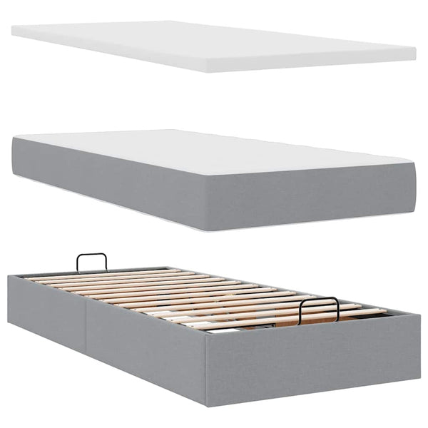 vidaXL Lit coffre avec matelas et LED Gris clair 90x190 cm Tissu
