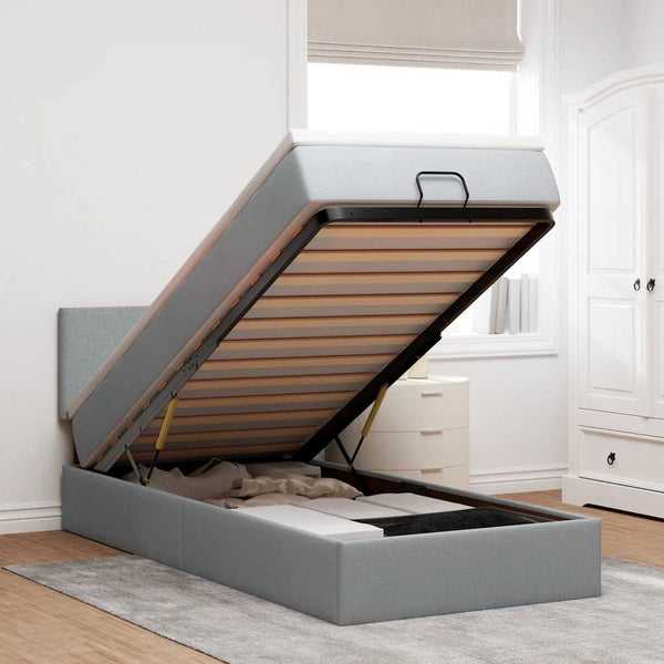 vidaXL Lit coffre avec matelas et LED Gris clair 90x190 cm Tissu