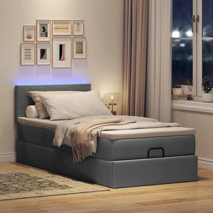 Ottoman Bett mit Matratze & LEDs 90x190 Dunkelgrau