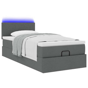 Ottoman Bett mit Matratze & LEDs 90x190 Dunkelgrau