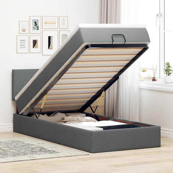 Ottoman Bett mit Matratze & LEDs 90x190 Dunkelgrau