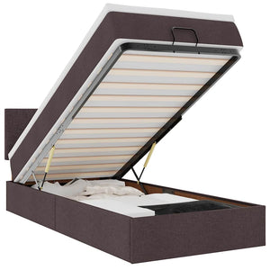 Ottoman Bett mit Matratze & LEDs Dunkelbraun 90x190 cm