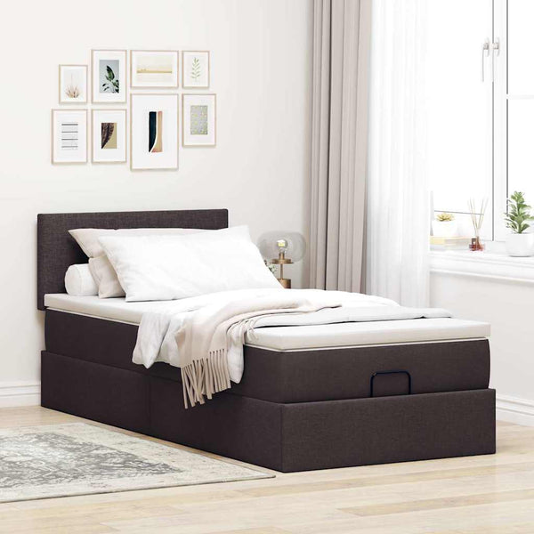 Ottoman Bett mit Matratze & LEDs Dunkelbraun 90x190 cm