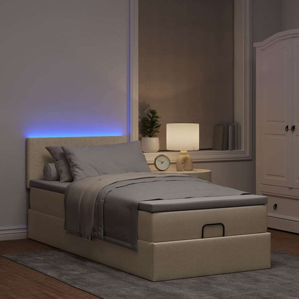 Ottoman Bett mit Matratze & LEDs Creme 90x190 cm