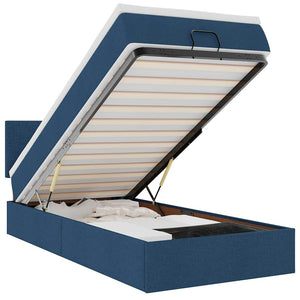Ottoman Bett mit Matratze & LEDs Blau 90x190 cm