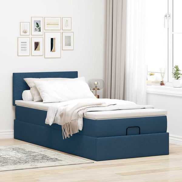 Ottoman Bett mit Matratze & LEDs Blau 90x190 cm