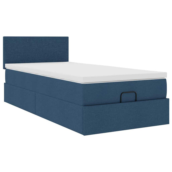 Ottoman Bett mit Matratze & LEDs Blau 90x190 cm
