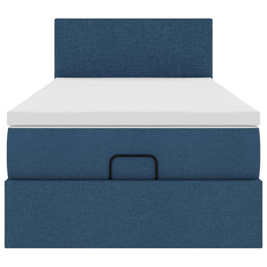 Ottoman Bett mit Matratze & LEDs Blau 90x190 cm