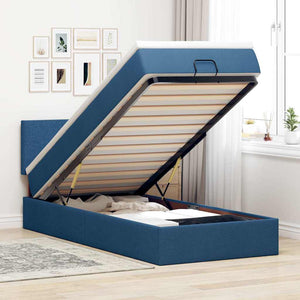 Ottoman Bett mit Matratze & LEDs Blau 90x190 cm