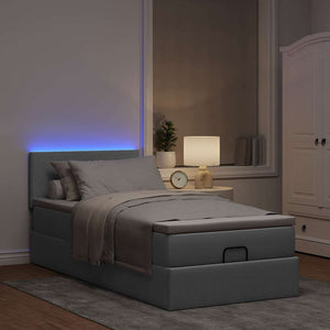 Ottomane Bett mit Matratze & LEDs Hellgrau 90x200 cm