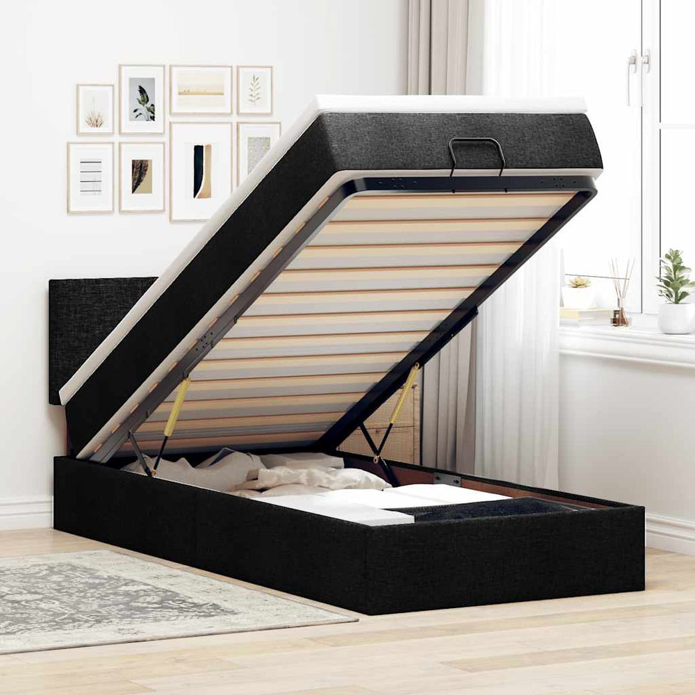 vidaXL Lit coffre avec matelas et LED Noir 90x200 cm Tissu
