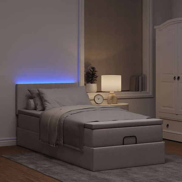 Ottomane Bett mit Matratze & LEDs Taupe 90x200 cm