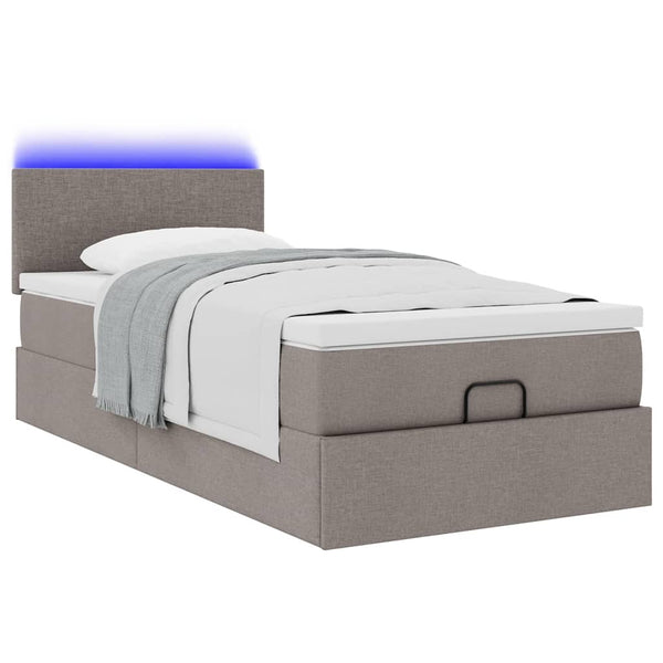 Ottomane Bett mit Matratze & LEDs Taupe 90x200 cm