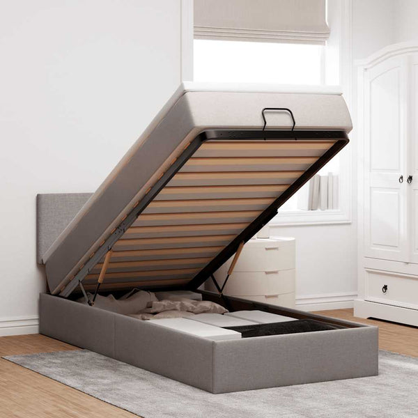 Ottomane Bett mit Matratze & LEDs Taupe 90x200 cm