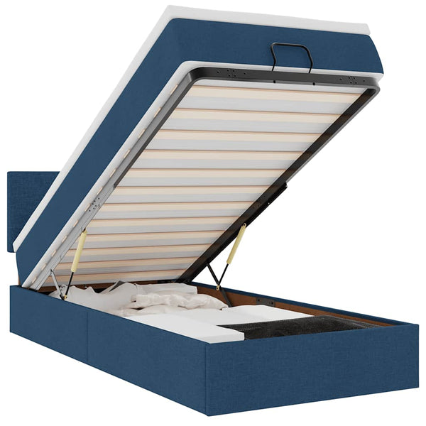 Ottomane Bett mit Matratze & LEDs Blau 90x200 cm