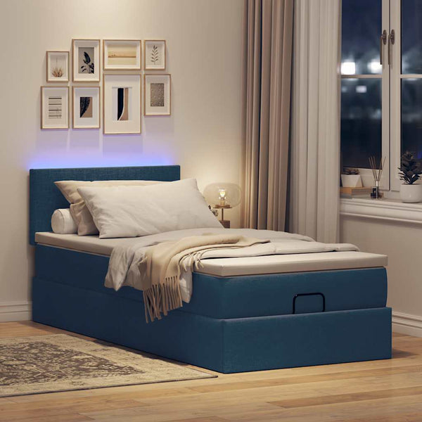 Ottomane Bett mit Matratze & LEDs Blau 90x200 cm