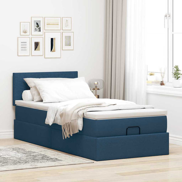 Ottomane Bett mit Matratze & LEDs Blau 90x200 cm