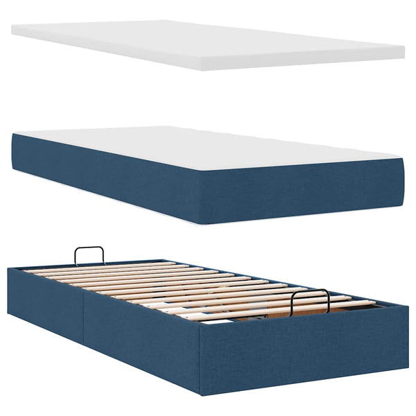 Ottomane Bett mit Matratze & LEDs Blau 90x200 cm
