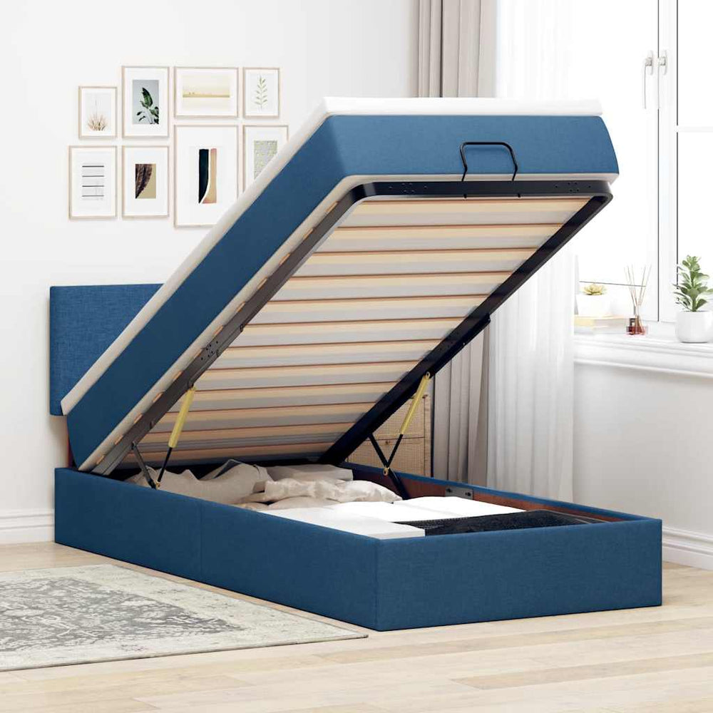 vidaXL Lit ottoman avec matelas et LED bleu 90x200 cm Tissu
