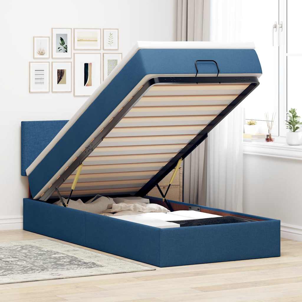 Ottomane Bett mit Matratze & LEDs Blau 90x200 cm