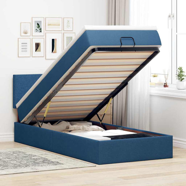 Ottomane Bett mit Matratze & LEDs Blau 90x200 cm