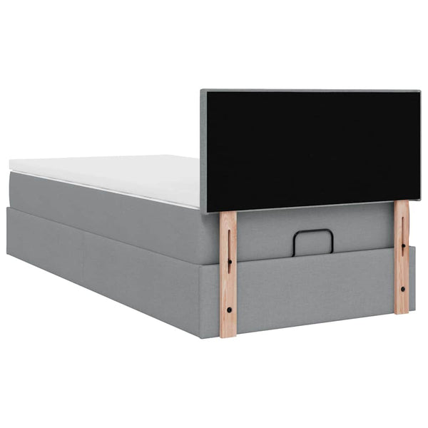 Ottoman Bett mit Matratze & LEDs Hellgrau 100x200 cm