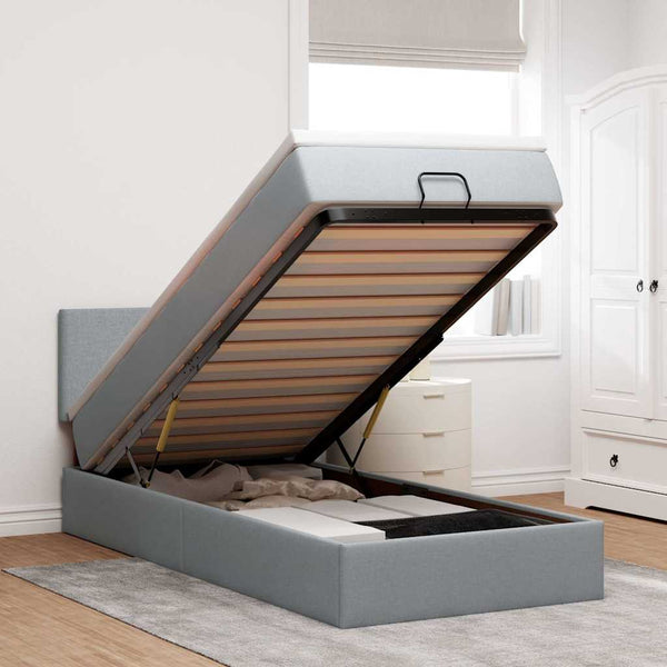 Ottoman Bett mit Matratze & LEDs Hellgrau 100x200 cm