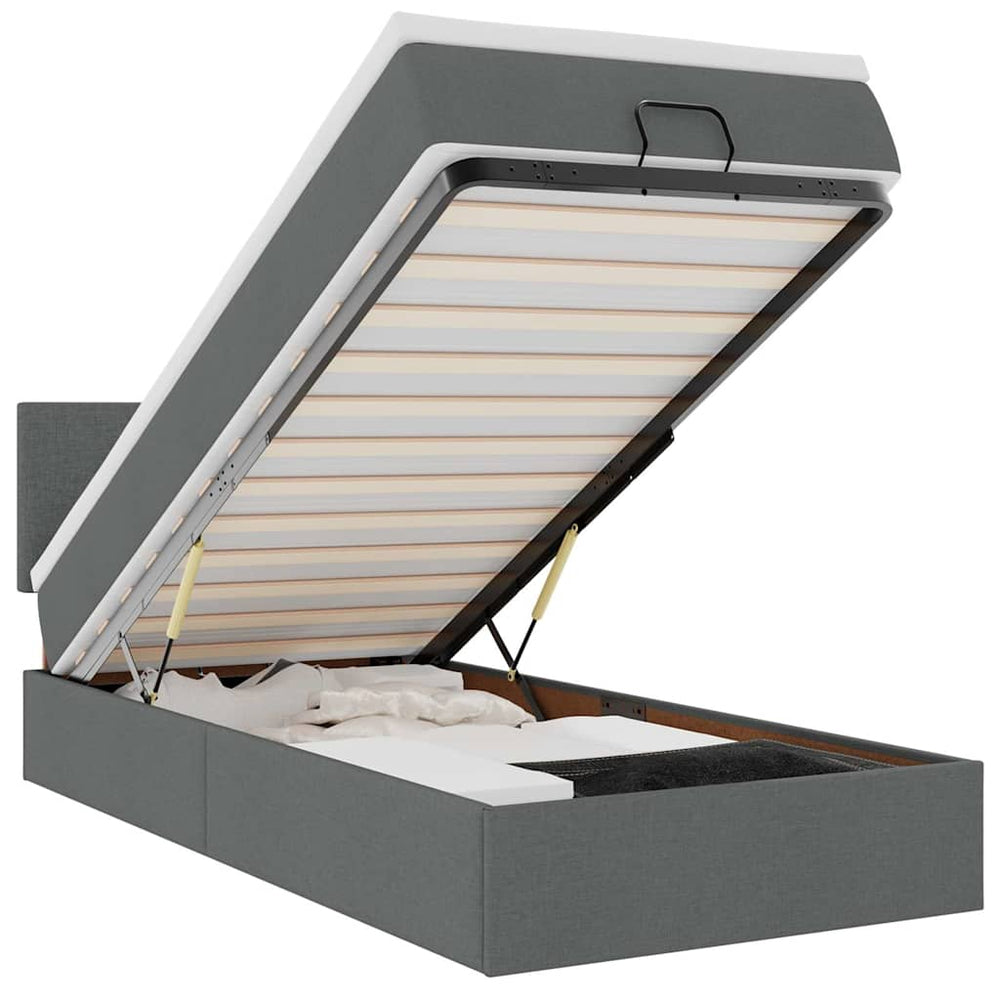 vidaXL Lit ottoman avec matelas et LED gris foncé 100x200 cm Tissu