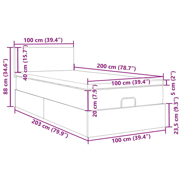 Ottoman Bett mit Matratze & LEDs Dunkelgrau 100x200 cm