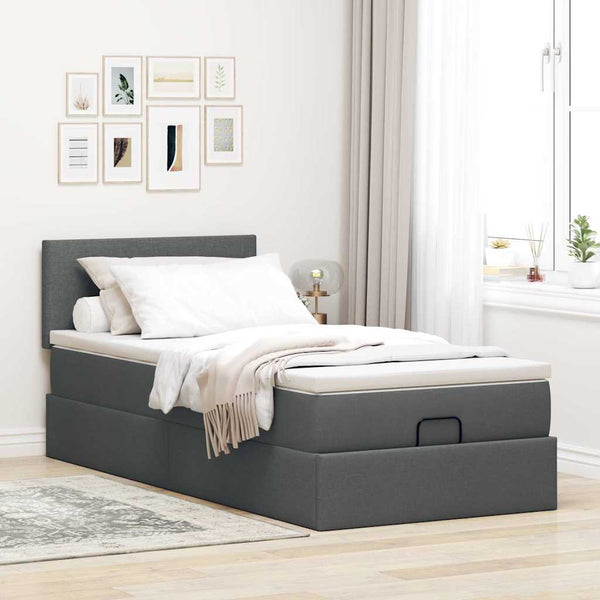 Ottoman Bett mit Matratze & LEDs Dunkelgrau 100x200 cm