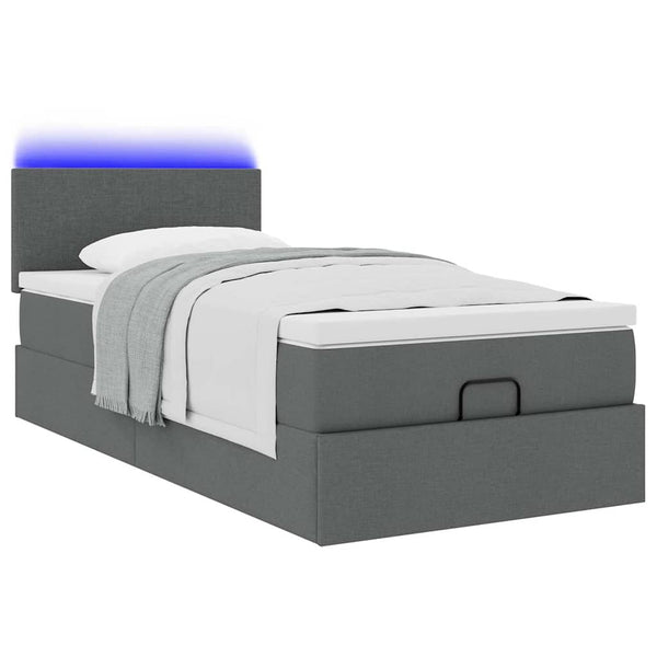 Ottoman Bett mit Matratze & LEDs Dunkelgrau 100x200 cm