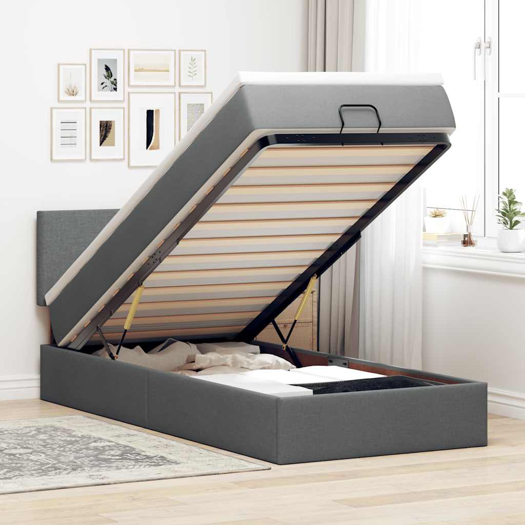 Ottoman Bett mit Matratze & LEDs Dunkelgrau 100x200 cm